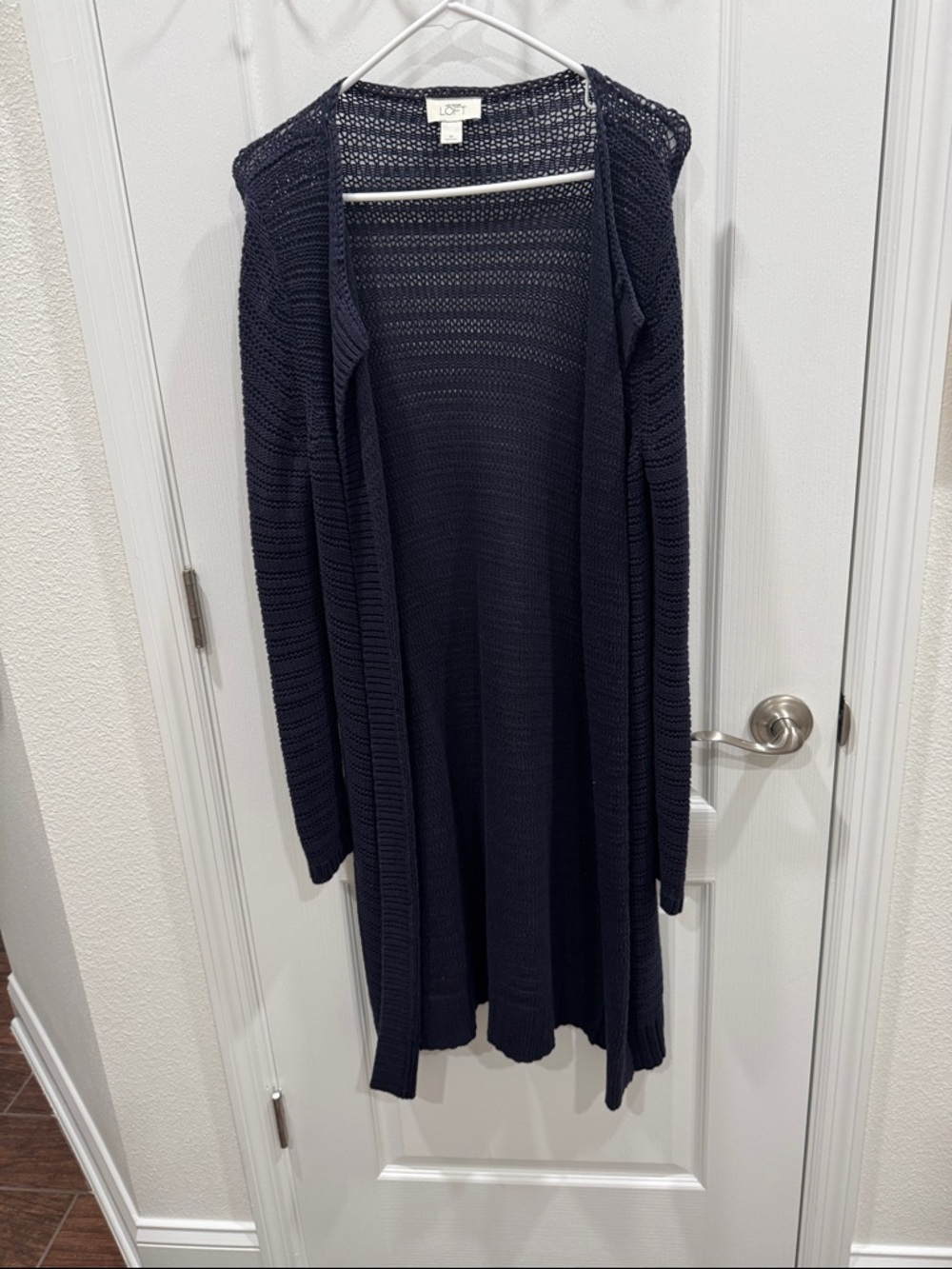 LOFT Navy Open-Knit Long Cardigan